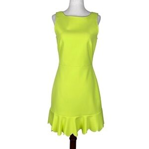 J Crew Chartreuse Green Scalloped Hem Dress